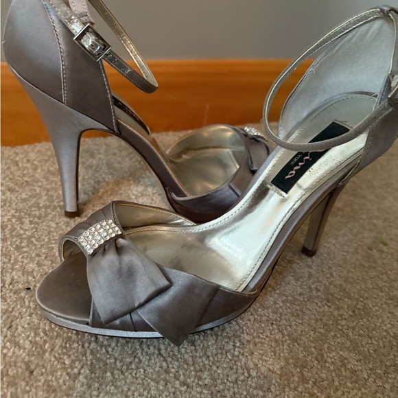 Nina New York Satin Open Toe Ankle Strap Rhinestone Ornament Heels - Picture 2 of 8